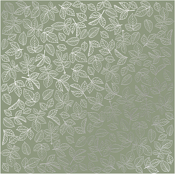 Sheet of single-sided paper embossed with silver foil, pattern Silver Rose leaves, color Olive 12"x12" 