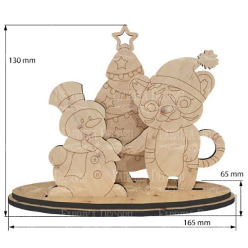 Blank for decoration #420 "Tiger cub and snowman under the Christmas tree" - 2