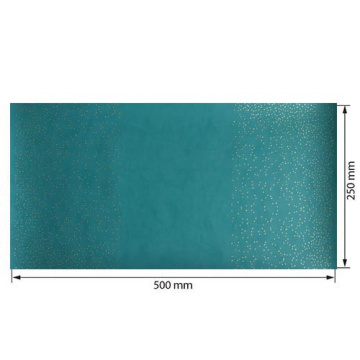 Piece of PU leather for bookbinding with gold pattern Golden Mini Drops Turquoise, 50cm x 25cm - 2