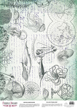 Deco Pergament farbiges Blatt Vintage "In the deep ocean", A3 (11,7" х 16,5")