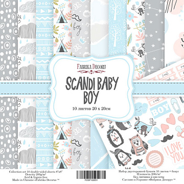 Double-sided scrapbooking paper set Scandi Baby Boy 8"x8" 10 sheets