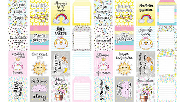 Set of stripes with pictures for decoration  "My tiny sparrow girl"