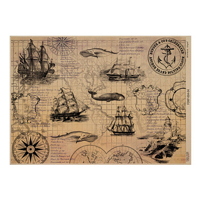 лист крафт бумаги с рисунком maps of the seas and continents #04, 42x29,7 см