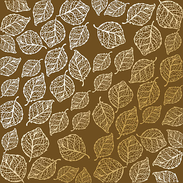 Sheet of single-sided paper with gold foil embossing, pattern Golden Delicate Leaves, color Milk chocolate, 12"x12"