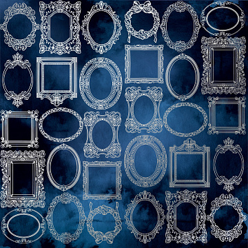 Sheet of single-sided paper embossed with silver foil, pattern Silver Frames Night garden 12"x12" 