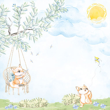 Sheet of double-sided paper for scrapbooking Funny fox boy #001104-3 30,5х30,5