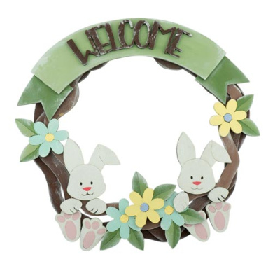 diy wooden coloring set, easter wreath with bunnies and inscription "welcome", #011 - 2