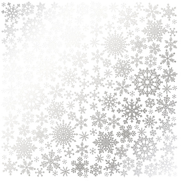 Einseitig bedrucktes Blatt Papier mit Silberfolie, Muster Silberne Schneeflocken, Weiß, 30,5 x 30,5 cm