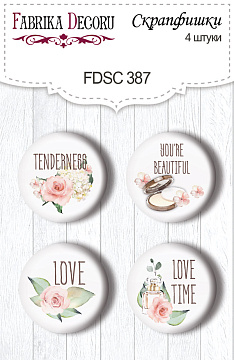 Set of 4pcs flair buttons for scrabooking Tenderness and love EN #387