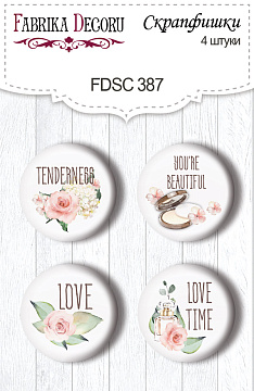 Set mit 4 Flair-Knöpfen für Scrapbooking Zärtlichkeit und Liebe EN #387