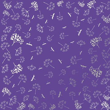 Sheet of single-sided paper embossed with silver foil, pattern Silver Dill, color Lavender 12"x12"