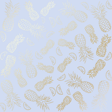 Sheet of single-sided paper with gold foil embossing, pattern Golden Pineapple Purple, 12"x12"