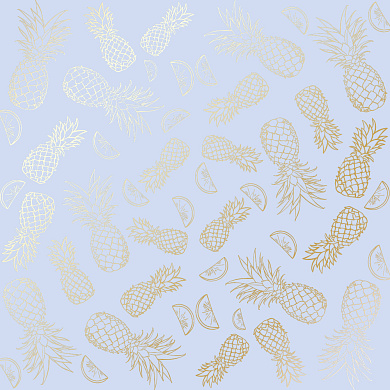 лист односторонней бумаги с фольгированием, дизайн golden pineapple purple, 30,5см х 30,5 см