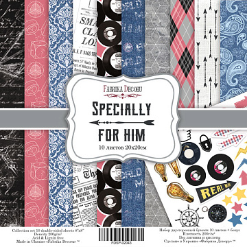 Double-sided scrapbooking paper set  Specially for him 8"x8" 10 sheets
