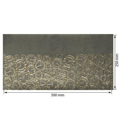 отрез кожзама с тиснением золотой фольгой, дизайн golden clocks gray, 50см х 25см - 2