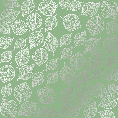 лист односторонней бумаги с серебряным тиснением, дизайн silver delicate leaves,  avocado, 30,5см х 30,5см