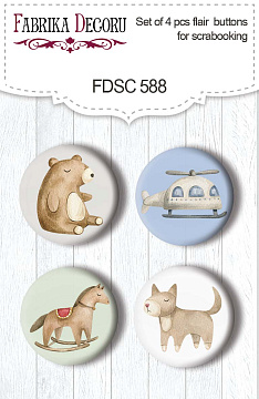 Set mit 4 Flair-Buttons zum Scrapbooking Boho Baby Boy #588