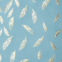 Skóra PU do oprawiania ze złotym tłoczeniem, wzór Golden Feather Blue, 50cm x 25cm 