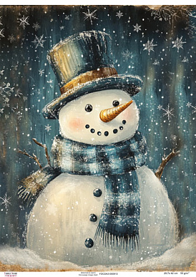 Decoupage Card Snowman in a hat, #0913, 29.7x42cm