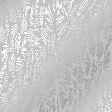 Sheet of single-sided paper embossed with silver foil, pattern Silver Fern, color Gray 12"x12" 