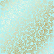 Sheet of single-sided paper embossed by golden foil Golden Leaves mini, color Turquoise