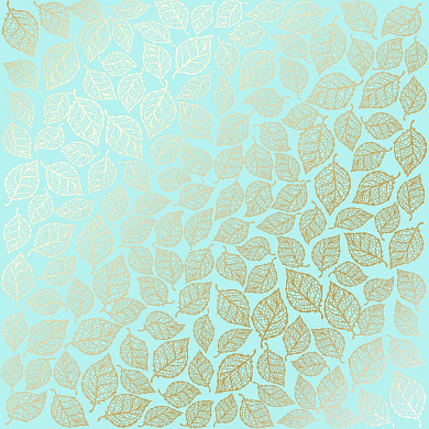 лист односторонней бумаги с фольгированием, дизайн golden leaves mini turquoisei, 30,5см х 30,5см