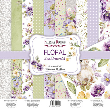 Double-sided scrapbooking paper set Floral sentiments, 8"x8", 10 sheets