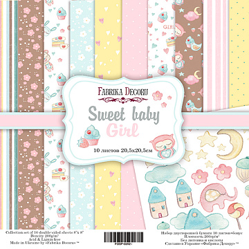 Double-sided scrapbooking paper set Sweet baby girl 8”x8”, 10 sheets