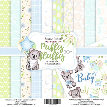 Double-sided scrapbooking paper set Puffy Fluffy Boy 8"x8" 10 sheets