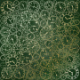 Sheet of single-sided paper with gold foil embossing, pattern Golden Clocks, color Dark green aquarelle 12"x12" 