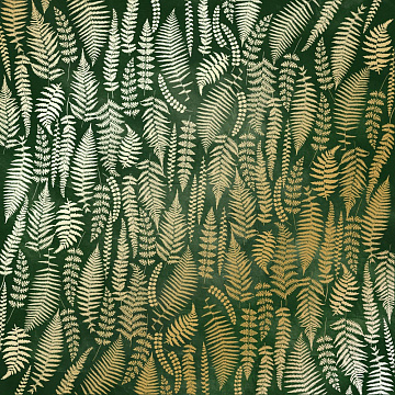 Sheet of single-sided paper with gold foil embossing, pattern Golden Fern, color Dark green aquarelle