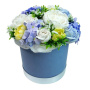 "Blue charm" composition with soap foam flowers in a hat box, 250 x 250 x 300 mm