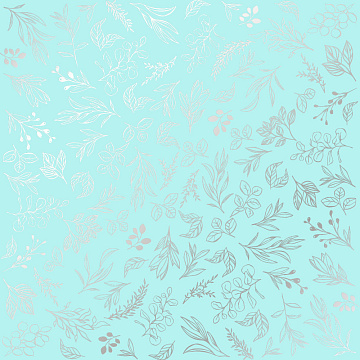 Sheet of single-sided paper embossed with silver foil, pattern Silver Branches Turquoise 12"x12" 