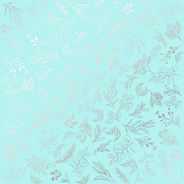 Sheet of single-sided paper embossed with silver foil, pattern Silver Branches Turquoise 12"x12" 