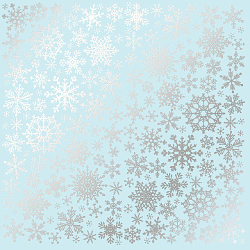 Sheet of single-sided paper embossed with silver foil, pattern Silver Snowflakes Blue 12"x12"