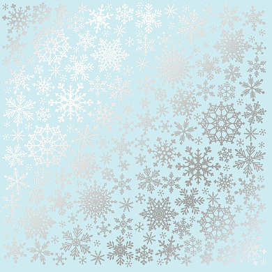 лист односторонней бумаги с серебряным тиснением, дизайн silver snowflakes blue, 30,5см х 30,5см