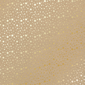 Sheet of single-sided paper with gold foil embossing, pattern Golden stars Kraft, 12"x12"