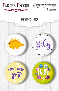 Set of 4pcs flair buttons for scrabooking "Dino baby 1" EN #182