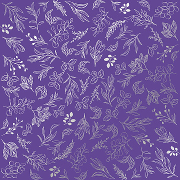 Sheet of single-sided paper embossed with silver foil, pattern Silver Branches, color Lavender 12"x12" 