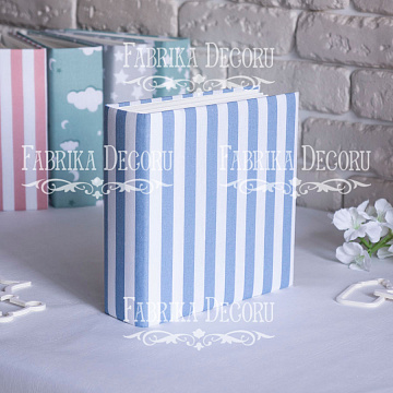 Blank album with a soft fabric cover White and blue stripes 20cm х 20cm