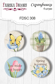 Set mit 4 Stk. Flair Buttons zum Scrapbooking "Spring is coming" #308