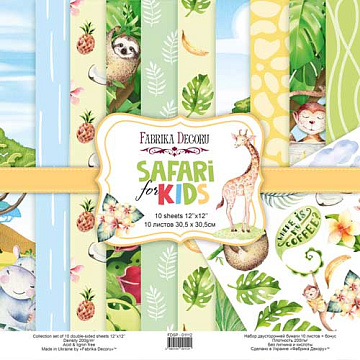 Double-sided scrapbooking paper set Safari for kids 12"x12", 10 sheets