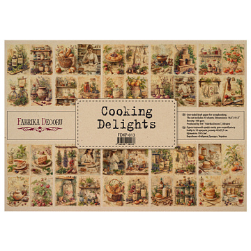 Einseitiges Kraftpapier Satz für Scrapbooking Cooking delights 42x29,7 cm, 10 Blatt 
