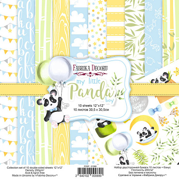 Double-sided scrapbooking paper set My little panda boy 12"x12", 10 sheets