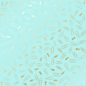 лист односторонней бумаги с фольгированием, дизайн golden drawing pins and paperclips, turquoise, 30,5см х 30,5см