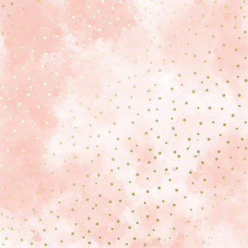 Sheet of single-sided paper with gold foil embossing, pattern Golden Drops, color Vintage pink watercolor, 12"x12" 