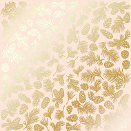Sheet of single-sided paper with gold foil embossing, pattern "Golden Pine cones Beige"