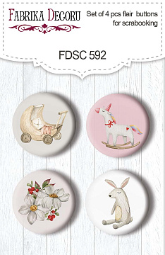 Set mit 4 Flair-Buttons zum Scrapbooking Boho Baby Girl #592