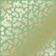 Sheet of single-sided paper with gold foil embossing, pattern "Golden Pine cones Avocado"