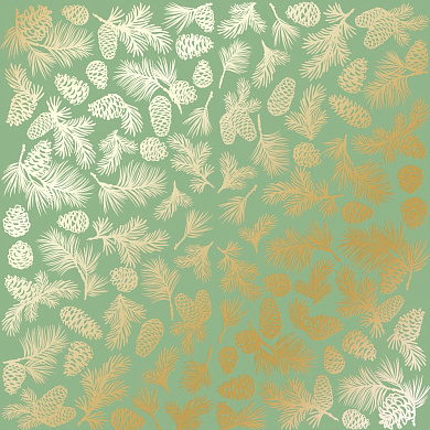 лист односторонней бумаги с фольгированием, дизайн golden pine cones avocado, 30,5см х 30,5см